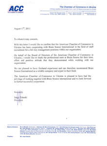 Letter of Reference by American Chamber Of Commerce